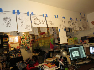 Before Jeff put in my hanging system, I used to taped things up.