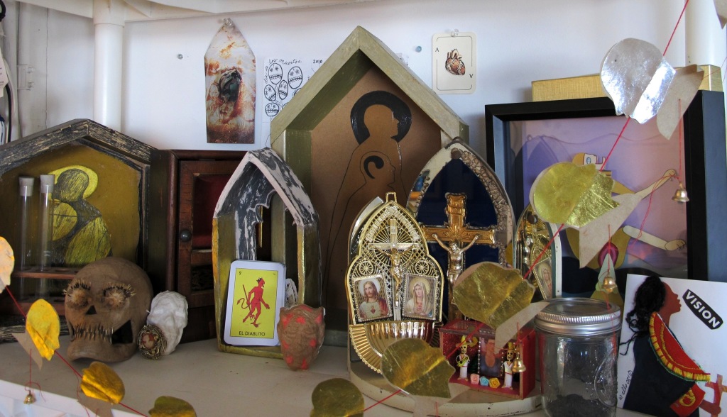 Kari's altar shelf also featuring work by Rebecca Schoenecker and Della Wells